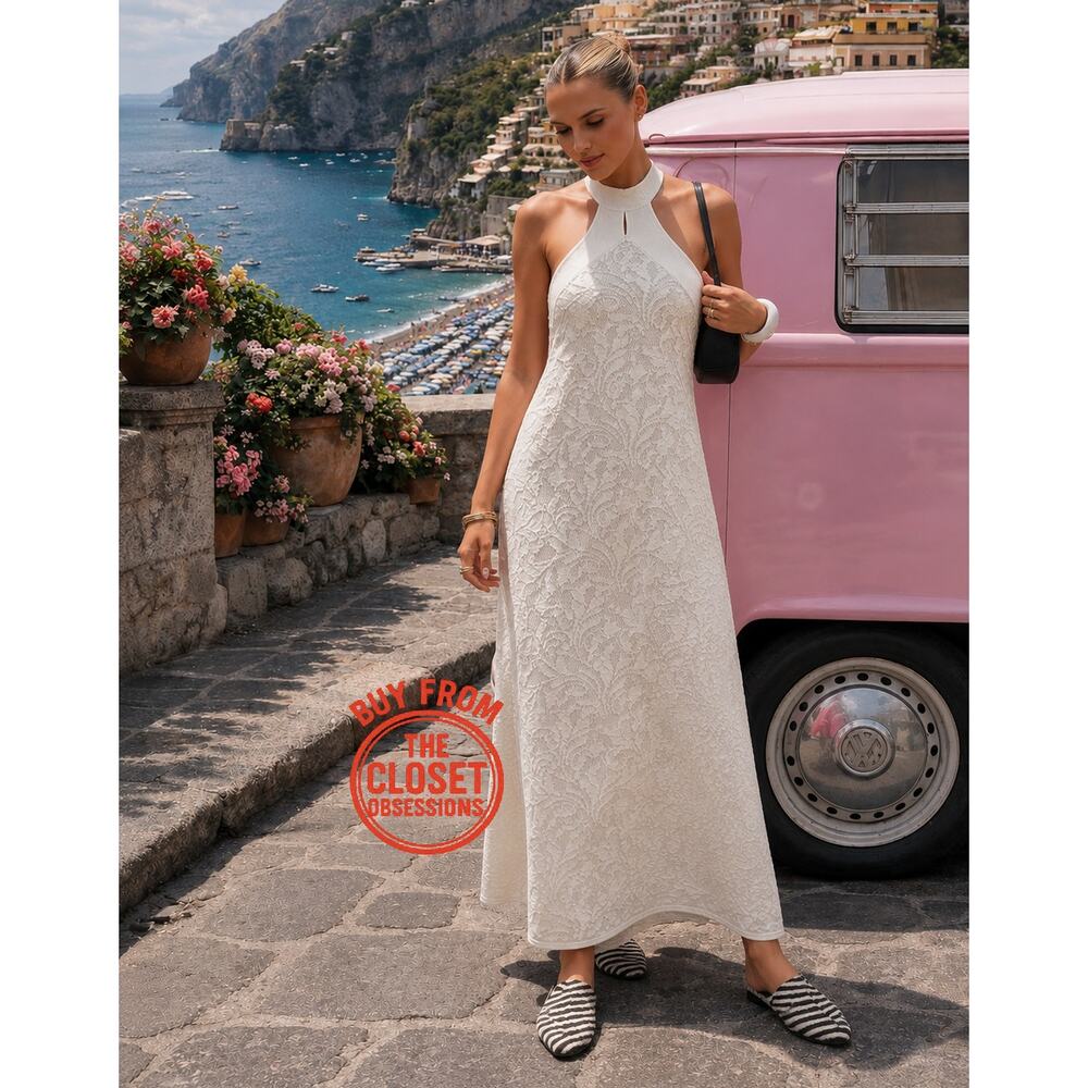 Zara NWT White Textured Halter Open Back Midi Dress Bridal Resort M - Picture 4 of 16